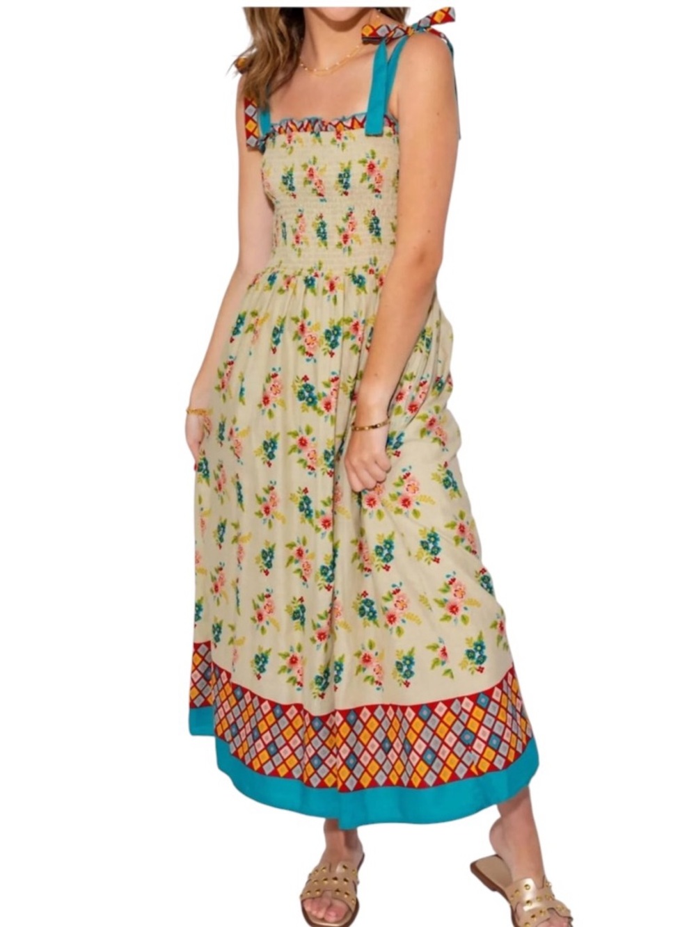 THML Women's Blossom Breeze Smocked Midi Dress XS NWOT